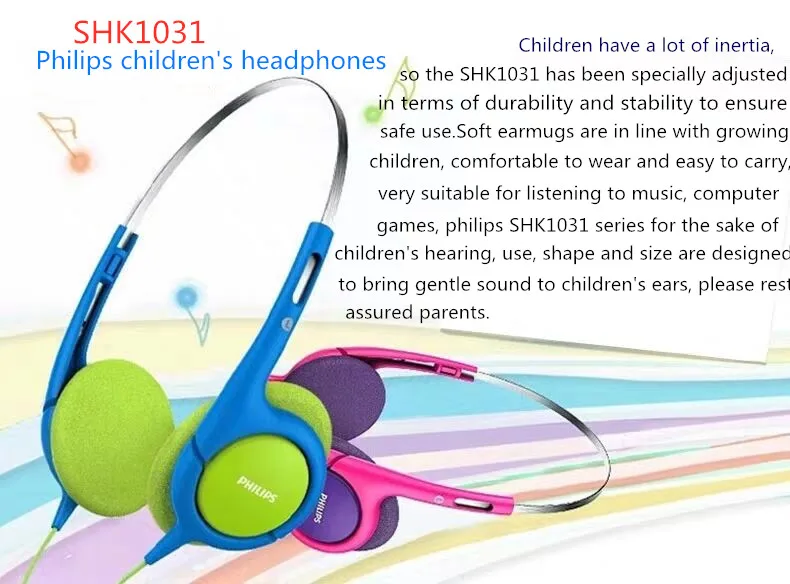 Оригинальные детские Наушники Philips Shk1031/00, безопасные для здоровья и окружающей среды, Молодежные наушники