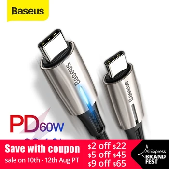 

Baseus PD 60W USB C to USB Type C Cable for MacBook Pro Xiaomi Mi 9 8 Redmi K20 Pro LED Type C Quick Charge 4.0 PD USB-C Cable