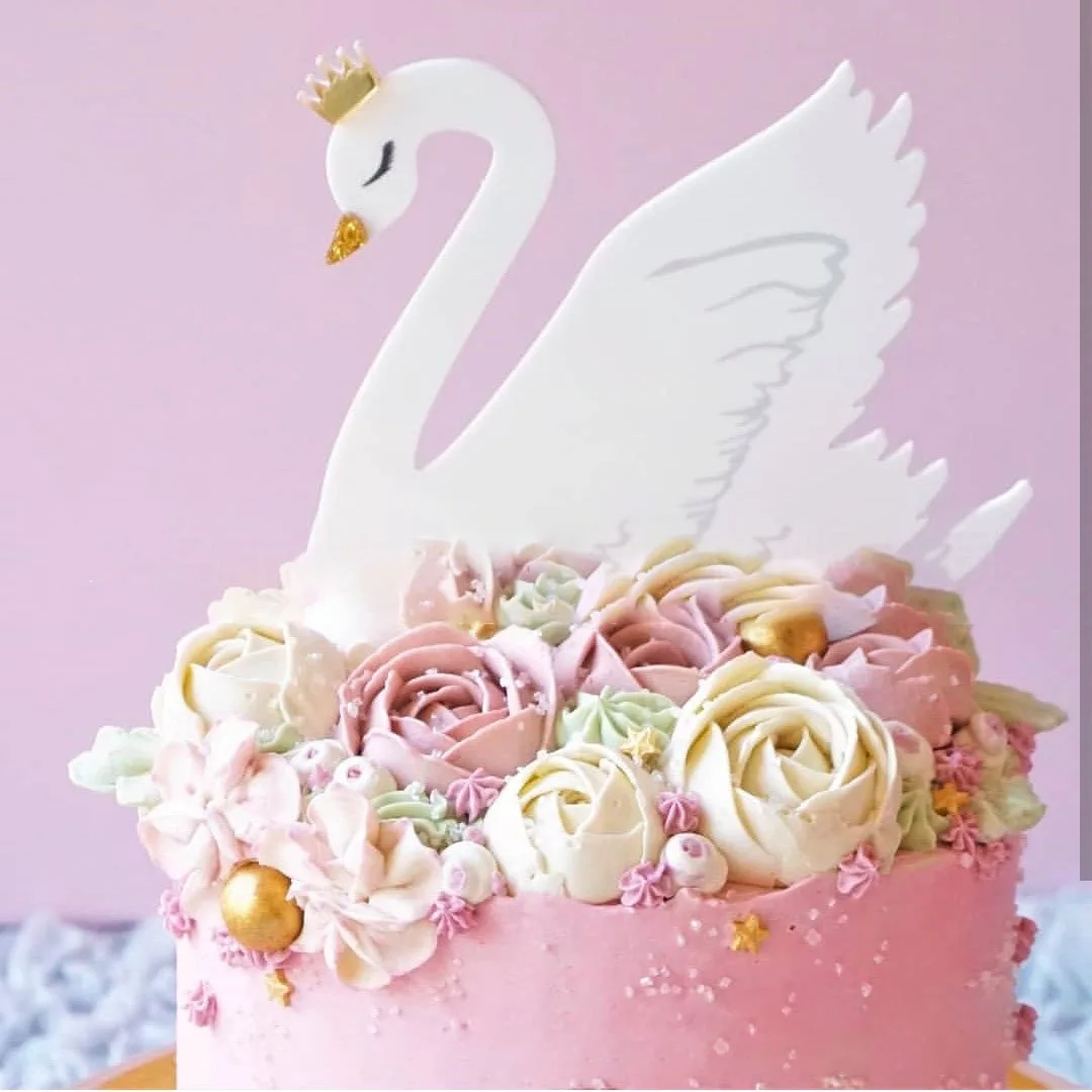 イン美しい白鳥 Diy 誕生日ケーキトッパークラウン白と黒の白鳥