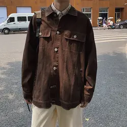 2019 весна и осень новая Молодежная мужская популярная цветная линия японская ретро-куртка однобортная рубашка черный военный