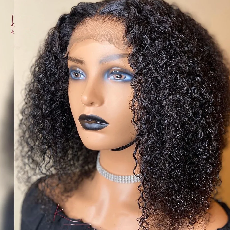 Perucas da Parte Dianteira do Laço para Mulher com Preplucked Resistente ao Calor Comprimento Médio Natural Preto Encaracolado Parte Livre Sintético Diário - Festa Bob 7 com preplucked parte livre sintético resistente ao calor diário festa