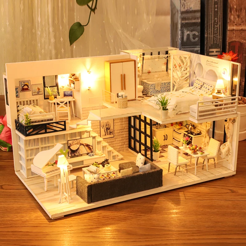 

CUTEBEE DIY Dollhouse Wooden doll Houses Miniature Doll House Furniture Kit Casa Music Led Toys for Children Birthday Gift M21B