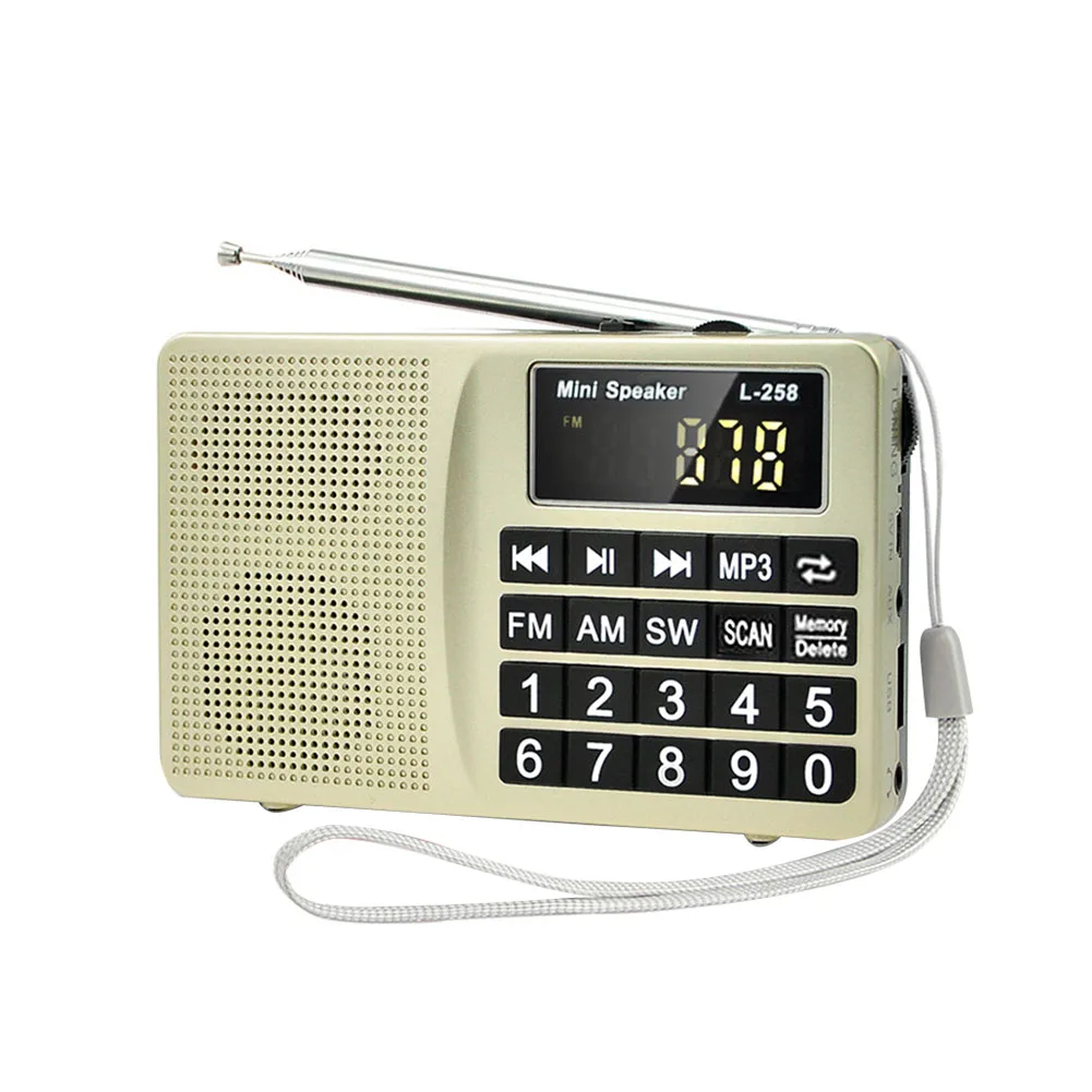 Золотой SW FM AM многодиапазонный простой в эксплуатации цифровой дисплей Вставка карта usb зарядка MP3 большая кнопка радио портативный басовый громкоговоритель мини-подарок - Цвет: Золотой