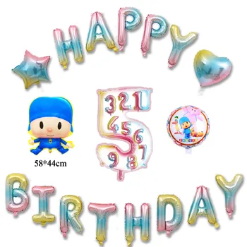 

18pcs/lot cartoon Pocoyo birthday balloons include 30inch number and letters foil balloons round irregular pocoyo ballon