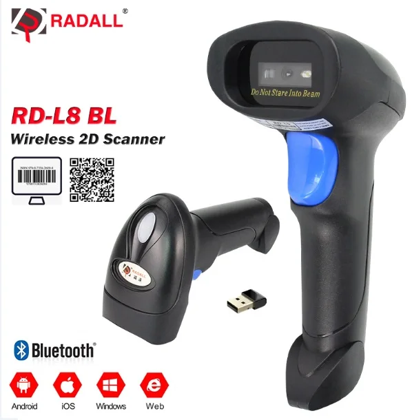 Портативный сканер штрих-кода RADALL с Bluetooth проводом/беспроводной 2D/1D считыватель штрих-кодов Поддержка Android/iOS Win/Mac POS инвентарь - Цвет: RD-L8BL Bluetooth 2D