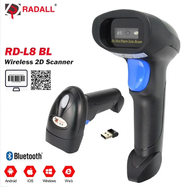 RD-L8BL Bluetooth 2D Портативный сканер штрих-кода RADALL с Bluetooth проводом/беспроводной 2D/1D считыватель штрих-кодов Поддержка Android/iOS Win/Mac POS инвентарь - Цвет: RD-L8BL Bluetooth 2D
