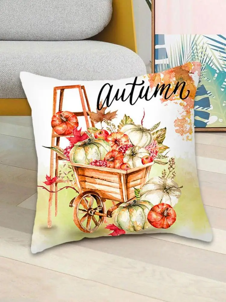 1pc Thanksgiving Autumn Maple Leaf Pumpkin Printed Peach Party Pillowcase Cover Skin Decoration 45*45cm Pillowcase Car Home K8K3