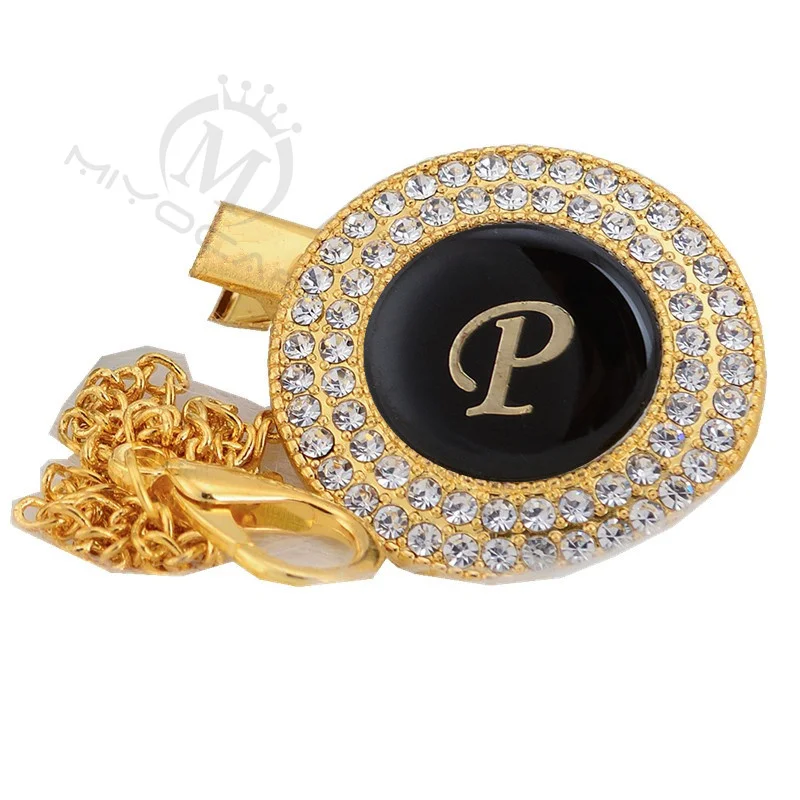 MIYOCAR 26 букв уникальный bling соска клип держатель пустышка зажим L26-GB - Цвет: LETTER P