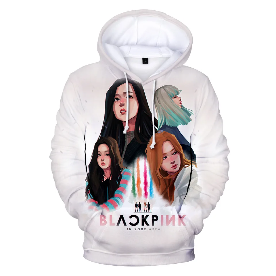 Корейский KPOP BTS 3D толстовки Женская обувь черного, розового цвета монолитным толстовка с капюшоном Camisas Feminina KPOP одежда с принтом Blackpink