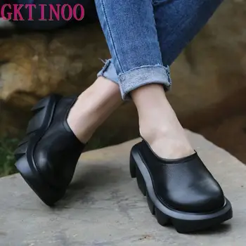 

GKTINOO Genuine Leather Platform Women Shoes Retro 2020 New Autumn Round Toe Casual Shallow Leisure Handmade Ladies Shoes