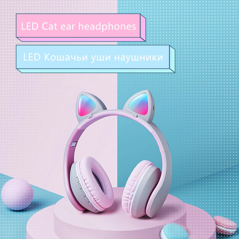 Новое поступление светодиодный наушники кошачьи уши 7 1 объемный звук Bluetooth 5 0