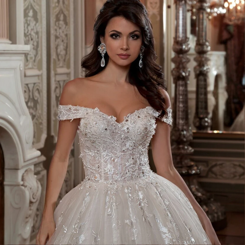 Hochzeit с открытыми плечами бальное платье свадебное платье принцесса Vestido de Noiva Плюс Размер Trouwjurken Бисероплетение Свадебное платье с аппликацией