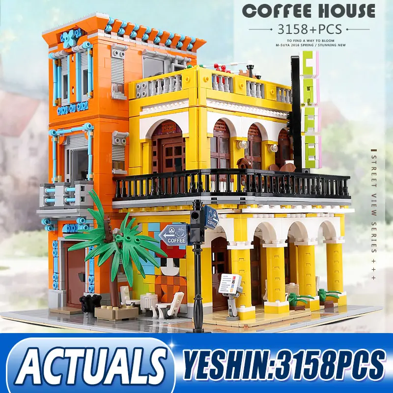 Yeshin MOC креативный город уличный вид кафе Гавана сияющий магазин модель дома