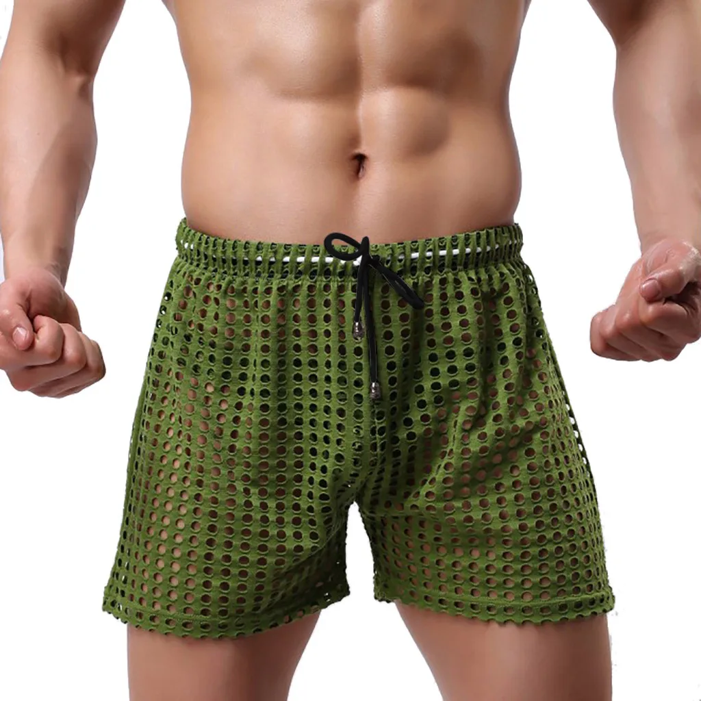 Мужское Сетчатое сексуальное нижнее белье шортики трусики трусы мужские плоские Угловые рыболовные сети привлекательное нижнее белье для геев Домашняя одежда cueca masculina