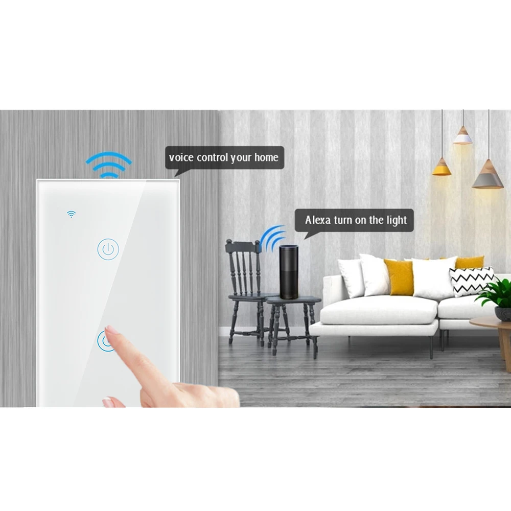 Wi-Fi дистанционный переключатель освещения Панель настенный прерыватель 1/2/3 сенсорный выключатель для дома Стандартный работать с Alexa Google