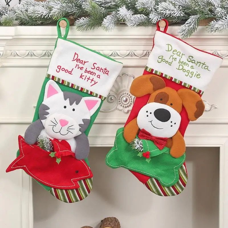 

Christmas Dog Cat Shape Apple Bag Children Candy Stockings Home Pendant