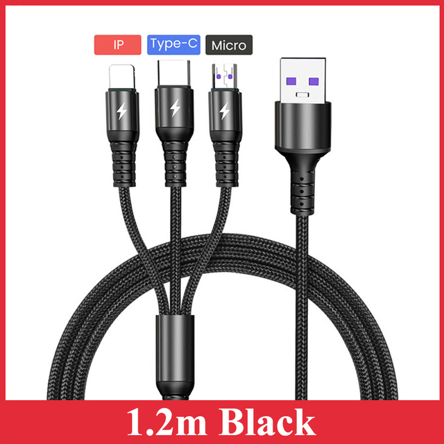in 1 5A Super Fast Charging USB Cable for Huawei For iPhone 13 12 11 Pro Fast Charger 8 Pin Micro USB Type C Cable for Samsung