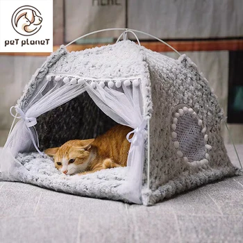 

Winter Warm Cat Bed Foldable Small Cats Tent House Kitten for Dog Basket Beds Cute Cat Houses Home Cushion Pet Kennel Products