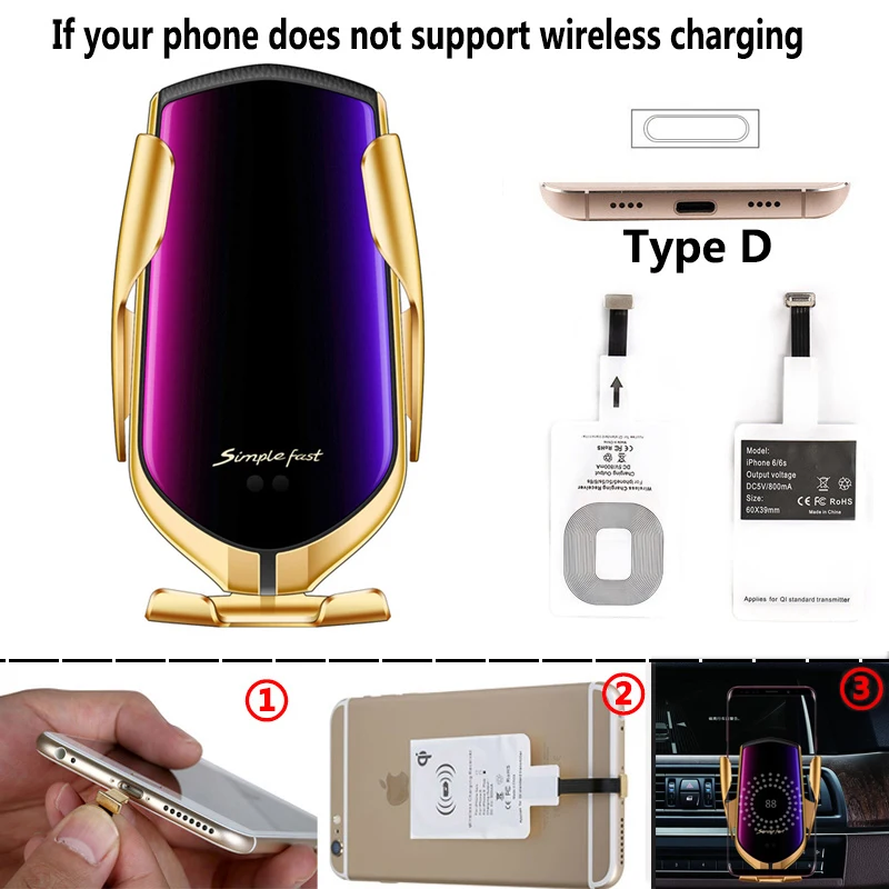 Gold for iPhone Автоматическое зажимное 10 Вт Беспроводное зарядное устройство Автомобильный держатель для телефона умный ИК-датчик Qi gps крепление на вентиляционное отверстие подставка для мобильного телефона - Цвет: Gold for iPhone