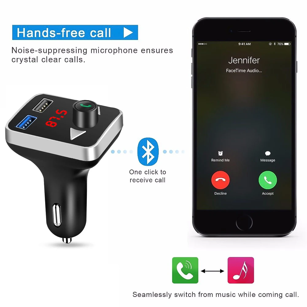 USB AUX Bluetooth fm-передатчик MP3-плеер громкой связи автомобильный комплект 3.1A двойной USB зарядное устройство адаптер питания TF карта воспроизведения для автомобиля dvr радио