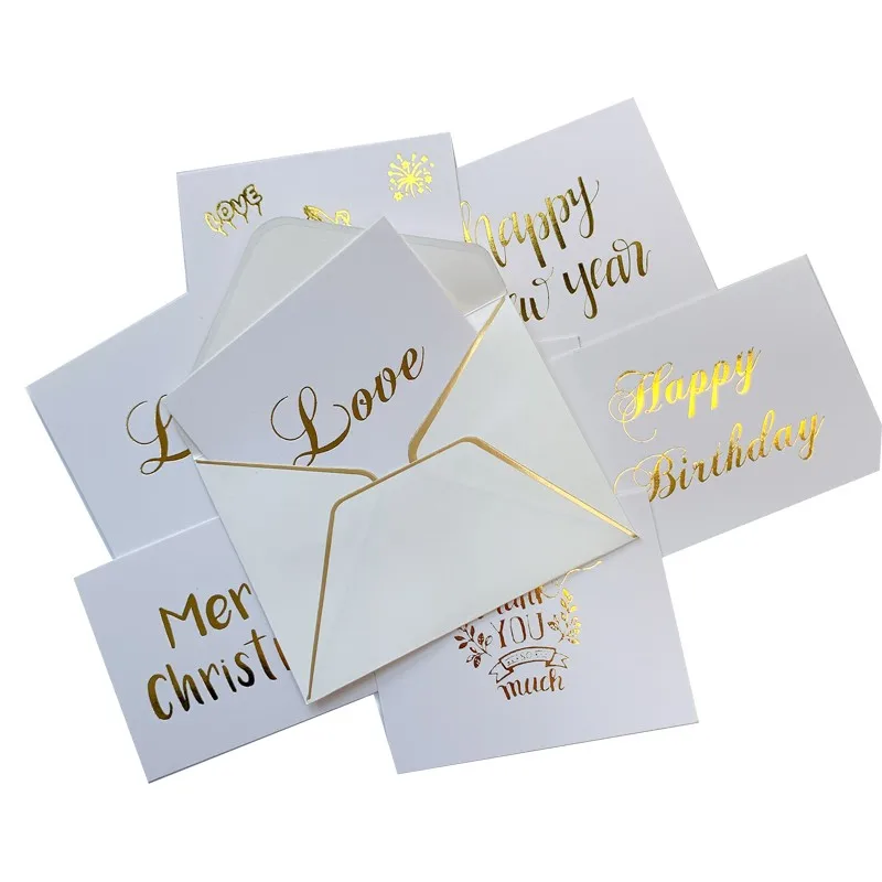Conjunto de 20 sobres dorados blancos con tarjeta, cartas de invitación de cumpleaños de 8x6CM