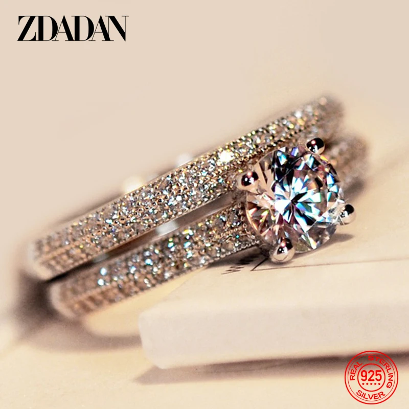 ZDADAN 925 Sterling Silver Double Zircon Rings For Women Fashion Wedding Engagement Jewelry Gift silver ring wedding rings silver rings