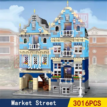 

In Stock 3016pcs Create Street series The Market Street Building Blocks MOC Bricks Kids Christmas Toys Gifts 16020 84007 180063