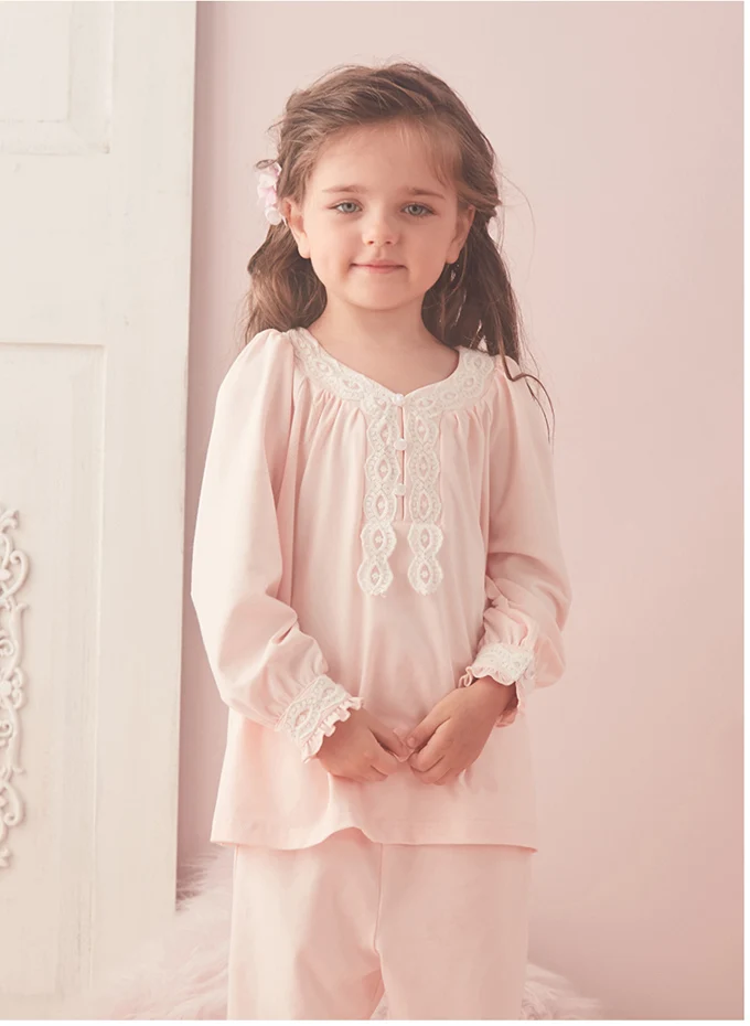 Sleepwear & Robes cheap Children Girl Lolita Pink Pajama Sets.Long Sleeve Tops+Pants.Vintage Toddler Kids Embroidered Pyjamas set.Royal Sleep Loungewear pajama sets baby boy