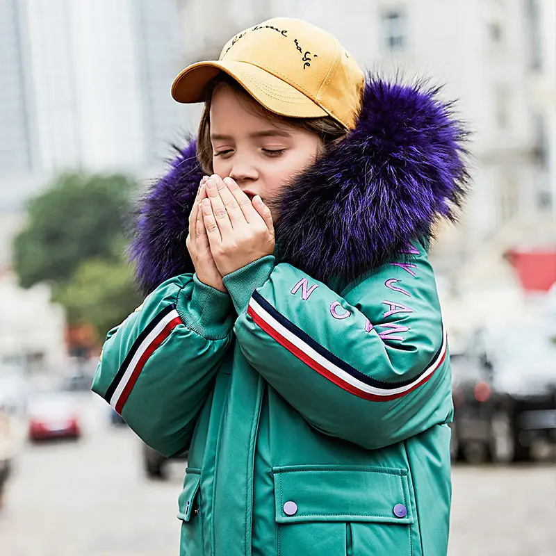 Зеленый Новая детская зимняя верхняя одежда и пальто на утином пуху, TH8923 теплые пуховики для маленьких девочек детское пуховое пальто с принтом AB и капюшоном - Цвет: Зеленый