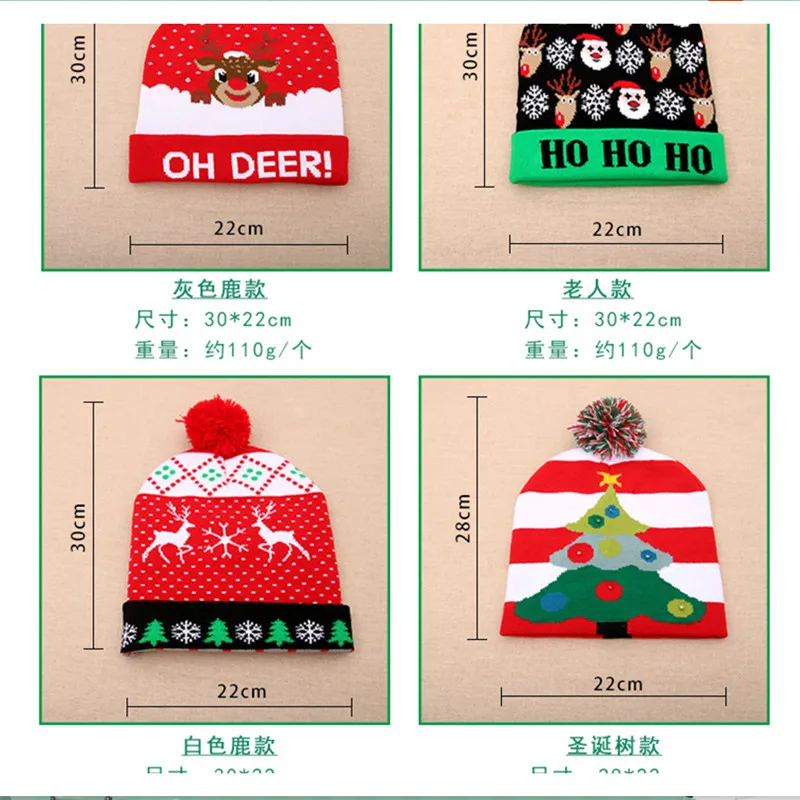 HOT LED Christmas Hats Gingerbread Man Christmas Santa Hat Light Up Knitted Hat for Kid Adult For Christmas Party