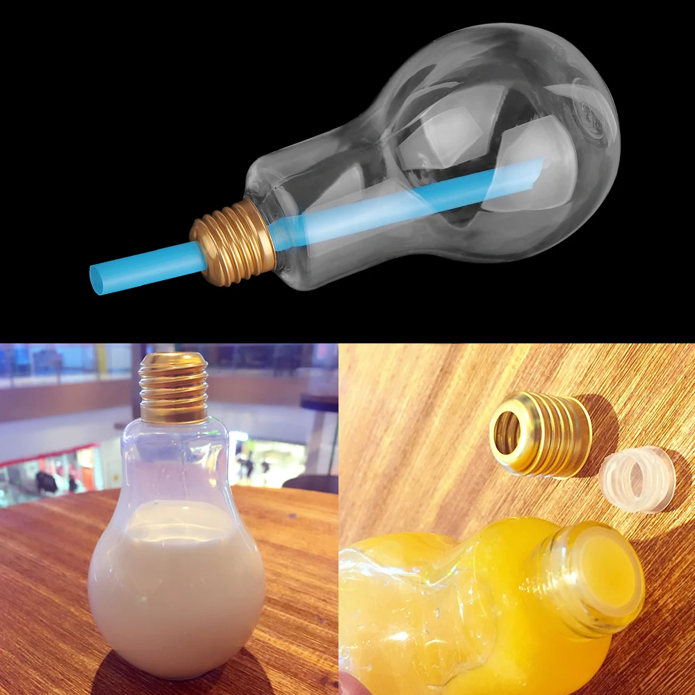 

Nueva bombilla de verano botella de agua para breve moda lindo jugo de leche forma de bombilla de luz botella de vidrio a prueba de fugas fiesta