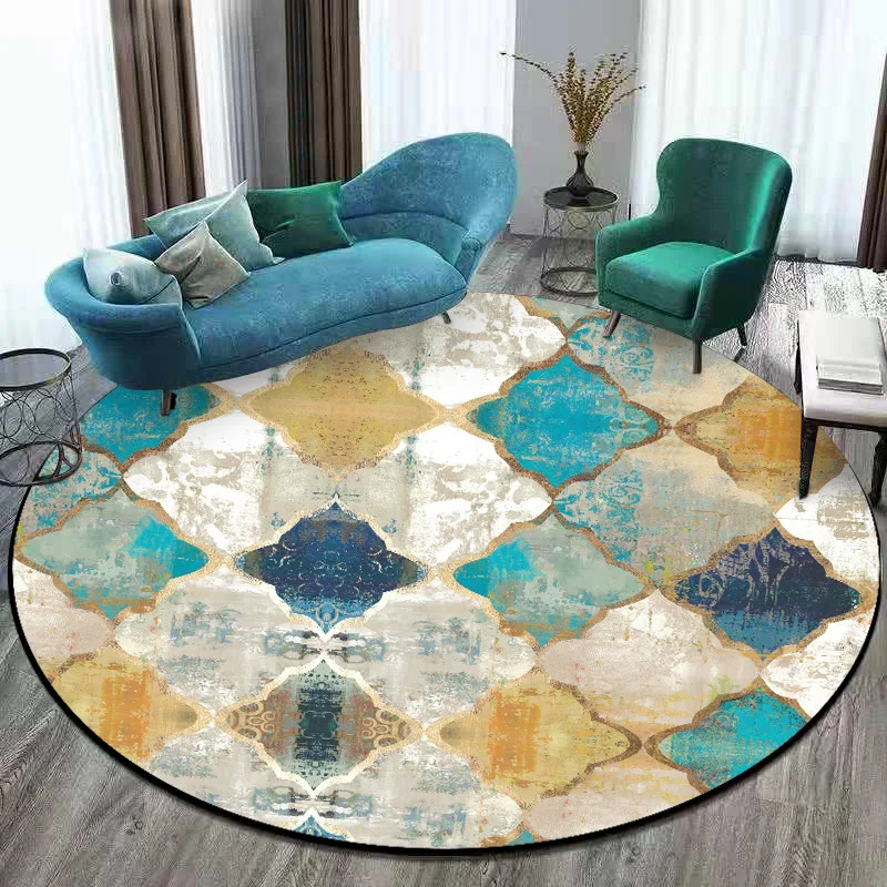 Vintage European Moroccan style round carpet living room floor mat bedside plush rug custom made bathroom round door mat