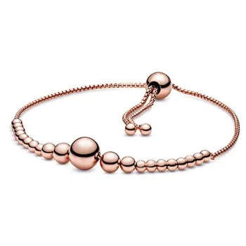 

PDB SL Original 925 Sterling Silver Rose Gold Beaded Design Bracelet Rope 587749C00 with Original Engraved Woman Jewelry Gift