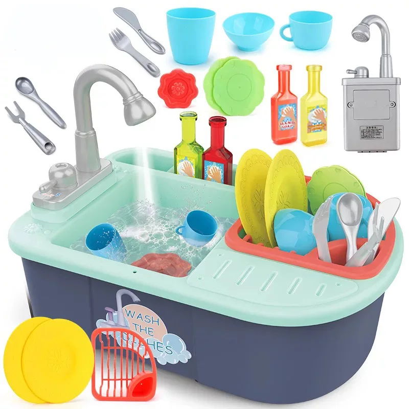 

Children Electric Dishwasher Play House Toys-Cycle Water Extractor Washing Basin Pool Educational Kitchenware
