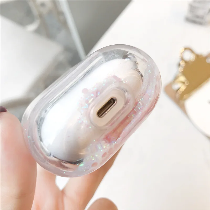 Роскошный жидкий зыбучий песок чехол для Apple AirPods, Беспроводная зарядка для наушников, Шикарный Блестящий милый чехол для AirPods, 2 аксессуара