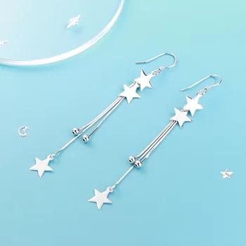 

925 Sterling Silver Five-pointed Star Tassel Drop Earrings for Women 2021 Trendy Long Hanging Earrings Wedding Fine Jewelry Gift