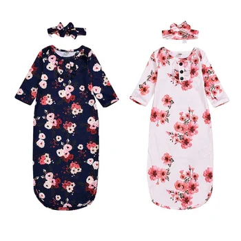 

Autumn Cute Baby Long Sleeve Sleeping Bag Boys Girls Floral Print Sleepwear+Headband Newborn Baby Boy Girl Cotton Outfits Set