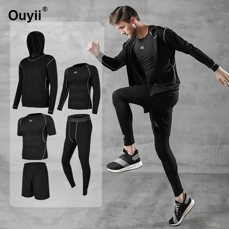 Suit Style 1 Спортивный костюм, 5 шт., мужской спортивный костюм для бега, компрессионный спортивный для велоспорта, баскетбольный тренировочный костюм для фитнеса, плотный стрейч-тренировка, набор - Цвет: Suit Style 1