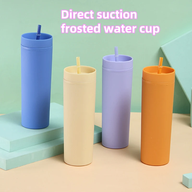 

Obelix New Double Wall Matte Finish Reusable Plastic Tumbler Frosted Direct Suction Double Wall Tumbler With Straw Water Cup