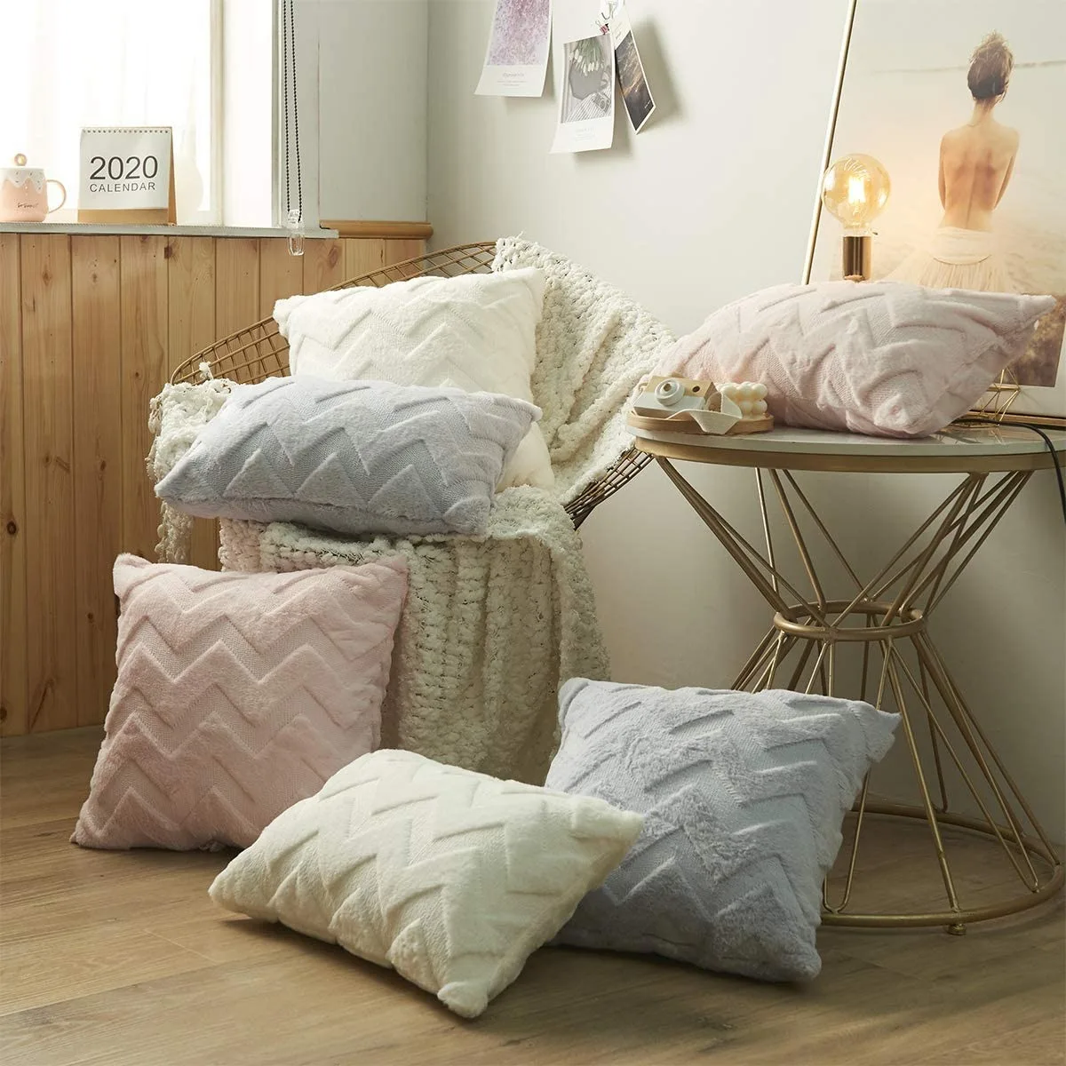 

Short Plush Flocking Cushion Cover 45x45cm For Sofa Geometric Decorative Pillow Case Home Decoration Chic Throw Pillows Homeware