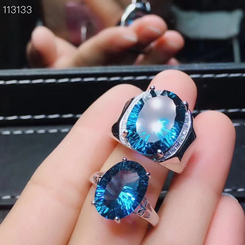 Парное кольцо 925 пробы Серебряное топаз кольцо настоящий драгоценный камень для мужчин и женщин