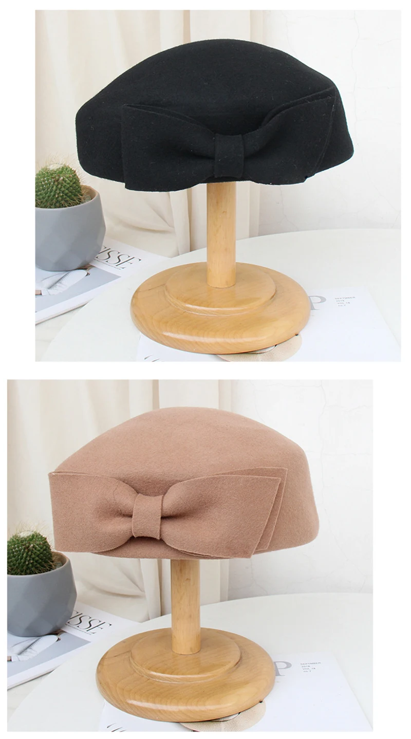 Женская Шерстяная кепка Fedoras, Женская шерстяная Кепка с бабочкой, осенне-зимний берет, Кепка-котелок, шляпа тыквы, купольная Кепка LM073