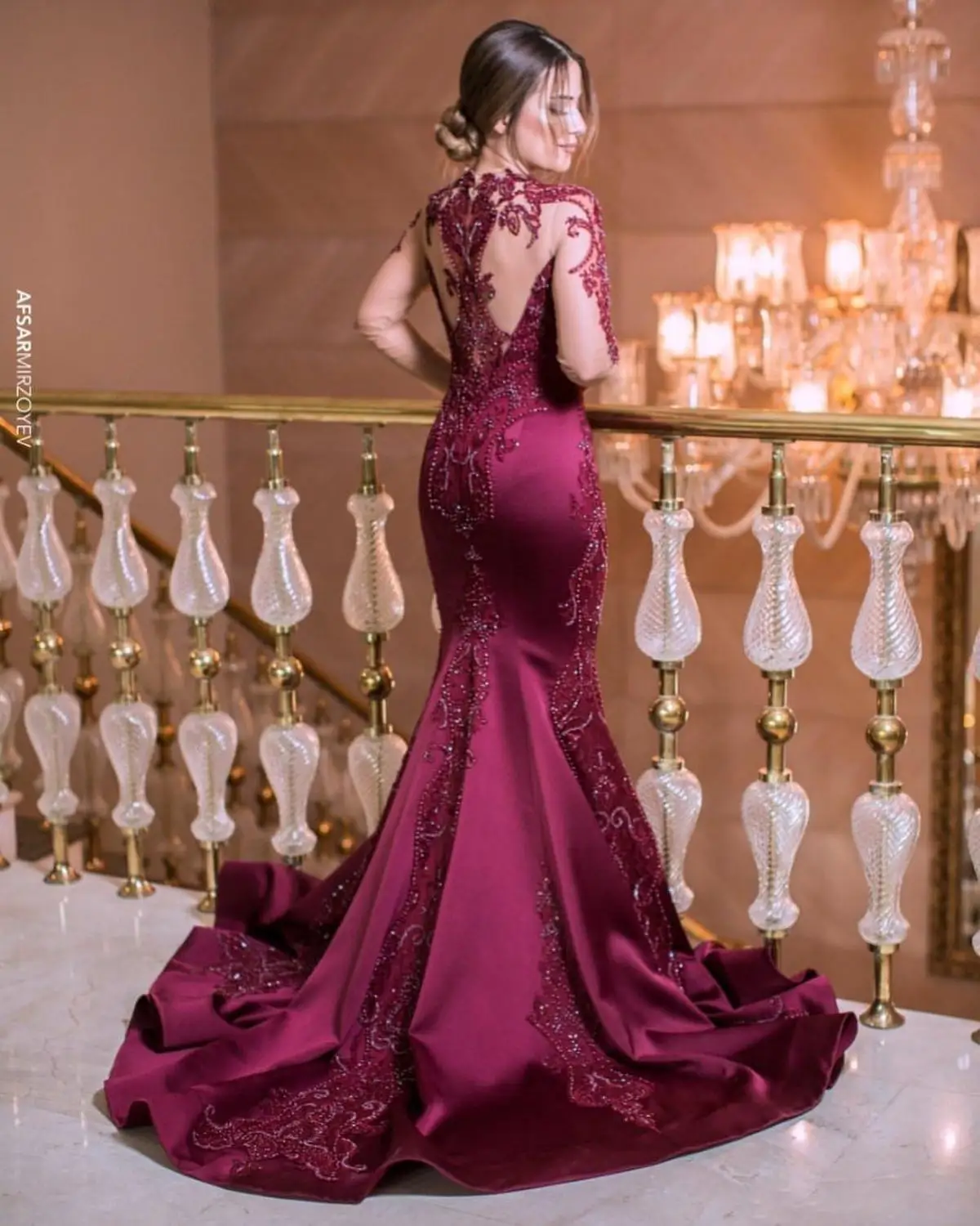 Формальные бордовые Вечерние платья Русалка Кружева бисером Aso Ebi арабское выпускное платье с высоким воротом Формальные Вечерние платья
