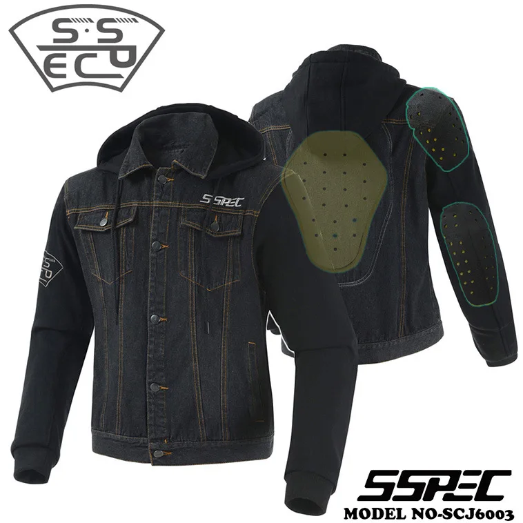 SSPEC, джинсовая куртка, мотоциклетная куртка, Мужская мотоциклетная куртка, мотоциклетная куртка для мотокросса, куртки для верховой езды, бронежилет, толстовки, мото защита - Цвет: SCJ-6003 Black