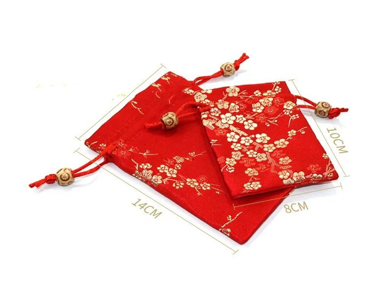 Последний счастливый Вишневый мешочек Китайский шелковый мешок парча шнурок Подарочный мешочек для украшений мешочек Маленькая рождественская ткань сумки 50 шт