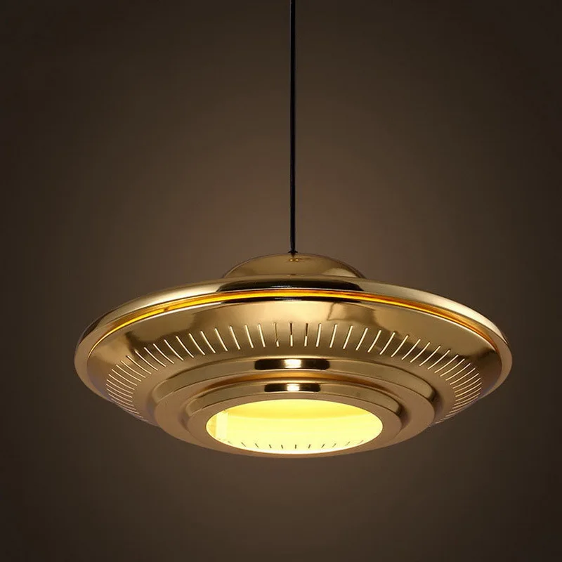 

Loft Retro Art Gold Disc Dining Room Pendant Light Vintage Spaceship Hanging Light Cafe / Bar Light Fixtures Free Shipping