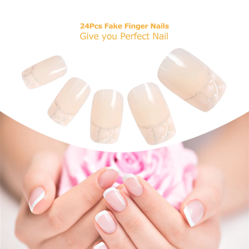 

24Pcs Fake Fingernail Tips 4 Style Acrylic False Nail French Full Cover False Finger Nail Art Tips Set for DIY Manicure Tools