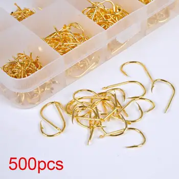 

500Pcs Assorted Sizes 3#-12# High Carbon Steel Gold Carp Fishing Bait Sharpened Ultrapoint Fishing Hook Set with Plastic Box