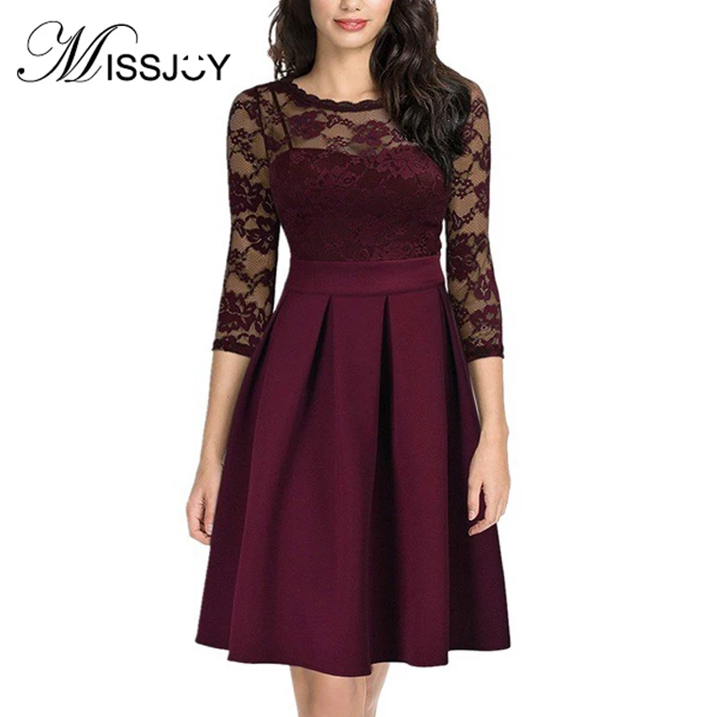MISSJOY Vintage Sexy Women Dress Hollow Out Backless Solid Color Pleated A-Line Elegant Ladies Lace Patchwork Party Femme White | Женская
