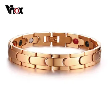 

Vnox Therapy Magnetic Bracelets for Women Men 585 Rose Gold Tone Stainless Steel Power Stones Link Chain Unisex Bracelets